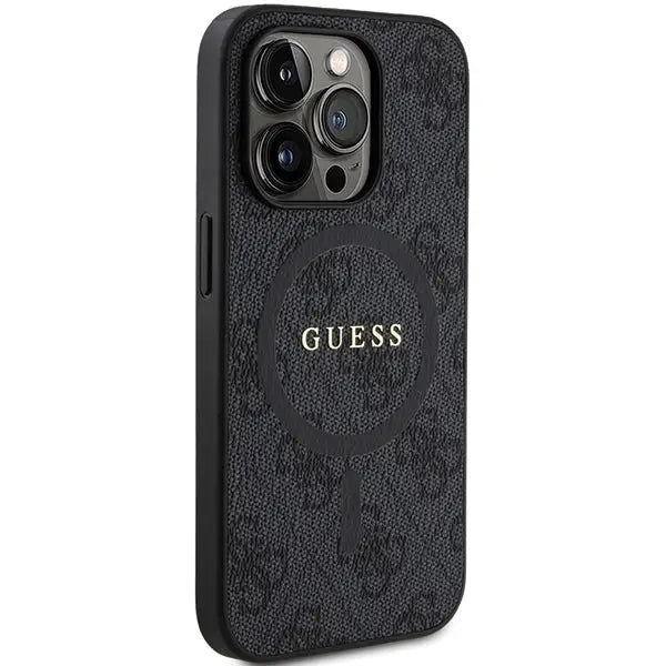 Guess 4G Collection Leather Metal Logo MagSafe Case for iPhone 14 Pro Max - Black - Cell phone cases