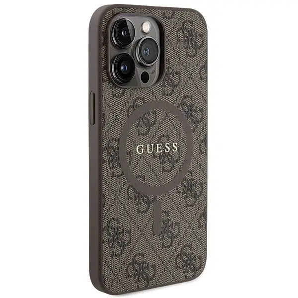 Guess 4G Collection Leather Metal Logo MagSafe Case for iPhone 14 Pro - Brown - Cell phone cases and covers<<<HurtelXML
