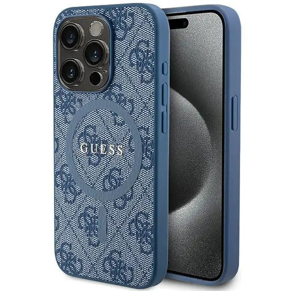 Guess 4G Collection Leather Metal Logo MagSafe Case for iPhone 14 Pro - Blue - Cell phone cases and covers<<<HurtelXML