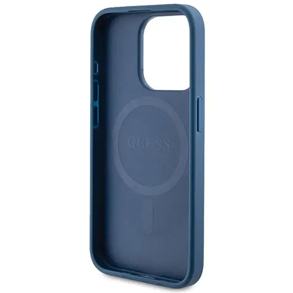 Guess 4G Collection Leather Metal Logo MagSafe Case for iPhone 14 Pro - Blue - Cell phone cases and covers<<<HurtelXML