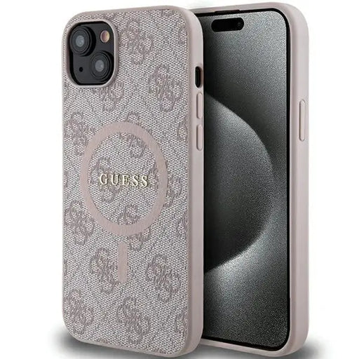 Guess 4G Collection Leather Metal Logo MagSafe Case for iPhone 15 Plus / 14 Plus - Pink - Cell phone cases