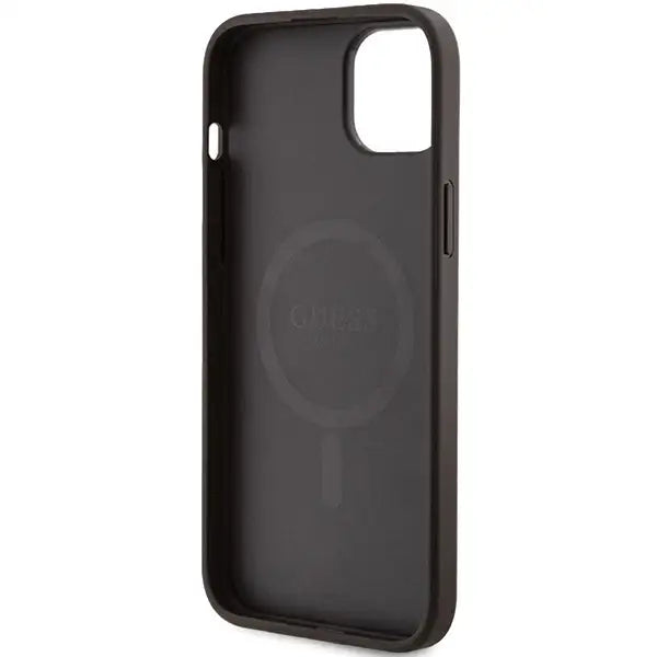 Guess 4G Collection Leather Metal Logo MagSafe Case for iPhone 15 Plus / 14 Plus - Brown - Cell phone cases