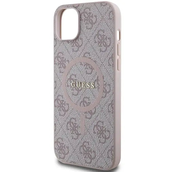 Guess 4G Collection Leather Metal Logo MagSafe Case for iPhone 15 Plus / 14 Plus - Pink - Cell phone cases