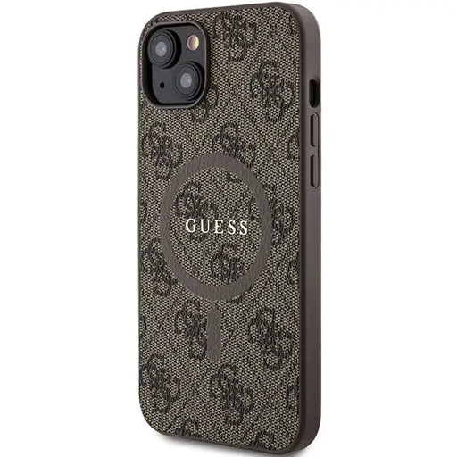 Guess 4G Collection Leather Metal Logo MagSafe Case for iPhone 15 Plus / 14 Plus - Brown - Cell phone cases