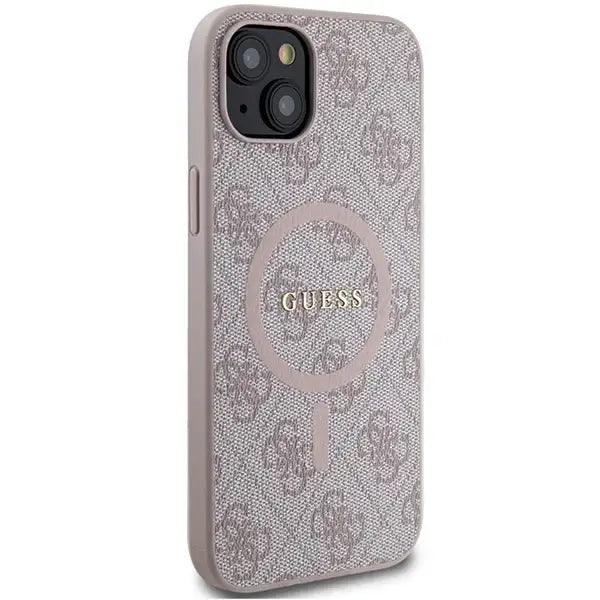 Guess 4G Collection Leather Metal Logo MagSafe Case for iPhone 15 Plus / 14 Plus - Pink - Cell phone cases
