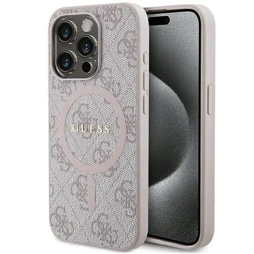 Guess 4G Collection Leather Metal Logo MagSafe Case for iPhone 15 Pro - Pink - Cell phone cases and covers<<<HurtelXML