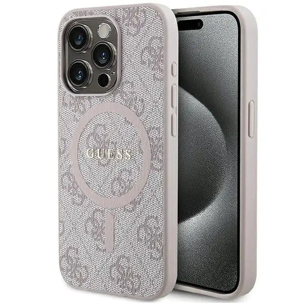 Guess 4G Collection Leather Metal Logo MagSafe Case for iPhone 15 Pro - Pink - Cell phone cases and covers<<<HurtelXML