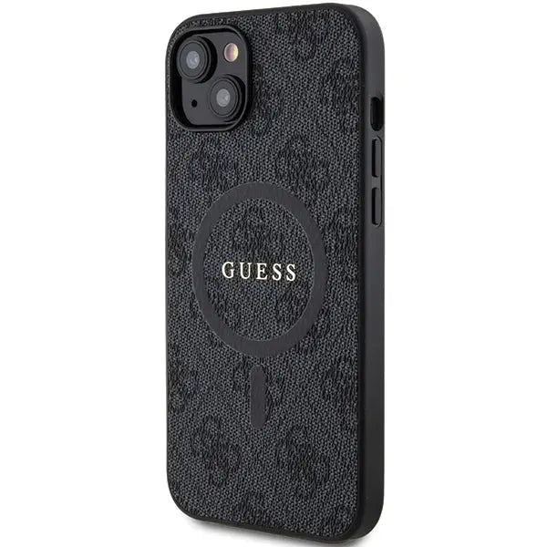 Guess 4G Collection Leather Metal Logo MagSafe Case for iPhone 14/15/13 - Black - Cell phone cases