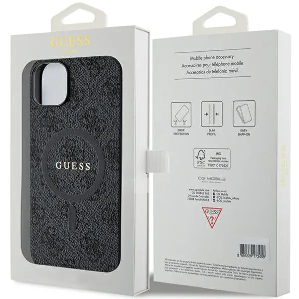 Guess 4G Collection Leather Metal Logo MagSafe Case for iPhone 14/15/13 - Black - Cell phone cases