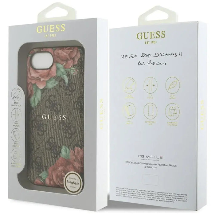 Guess 4G Flowers Print MagSafe case for iPhone 16e - brown - Cell phone cases and covers<<<HurtelXML