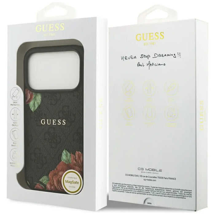 Guess 4G Flowers Print MagSafe case for iPhone 17 Pro Max - black - Cell phone cases and covers<<<HurtelXML