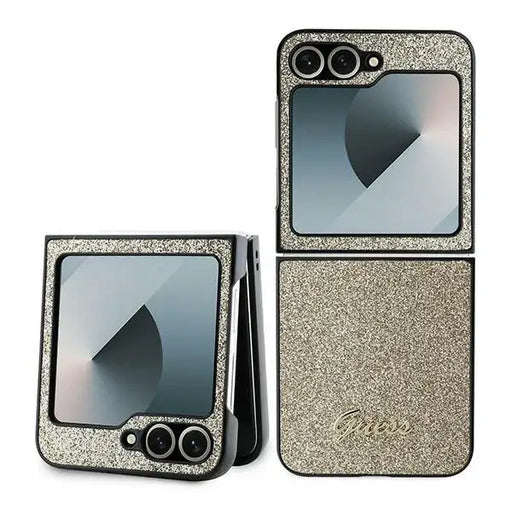 Guess 4G Glitter Script Case for Samsung Galaxy Z Flip 6 - Gold - Cell phone cases and covers<<<HurtelXML