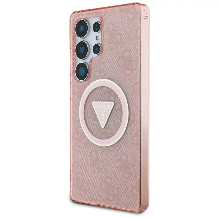 Guess 4G Glitter Triangle Buttons MagSafe Case for Samsung Galaxy S25 Ultra Pink - Cell phone cases