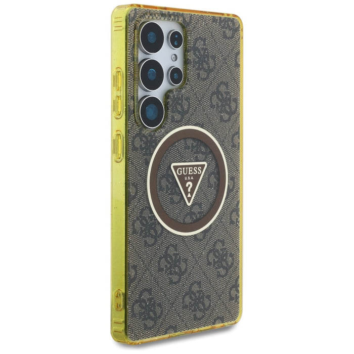 Guess 4G Glitter Triangle Buttons MagSafe Case for Samsung Galaxy S25 Ultra Brown - Cell phone cases