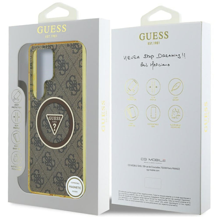 Guess 4G Glitter Triangle Buttons MagSafe Case for Samsung Galaxy S25 Ultra Brown - Cell phone cases