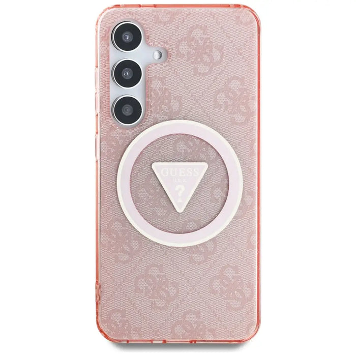 Guess 4G Glitter Triangle Buttons MagSafe Case for Samsung Galaxy S25 Pink - Cell phone cases and covers<<<HurtelXML
