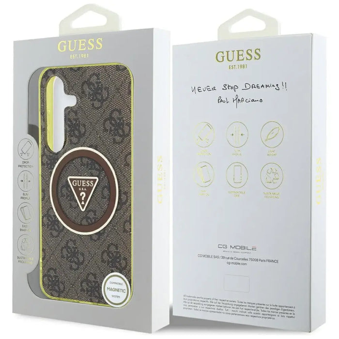 Guess 4G Glitter Triangle Buttons MagSafe Case for Samsung Galaxy S25 Brown - Cell phone cases and covers<<<HurtelXML