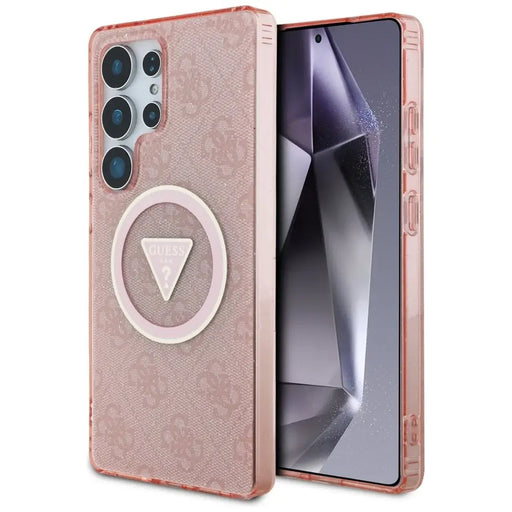 Guess 4G Glitter Triangle Buttons MagSafe Case for Samsung Galaxy S25 Ultra Pink - Cell phone cases
