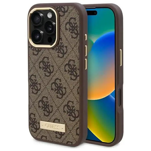 Guess 4G Logo Plate MagSafe Case for iPhone 16 Pro Max - Brown - Cell phone cases and covers<<<HurtelXML