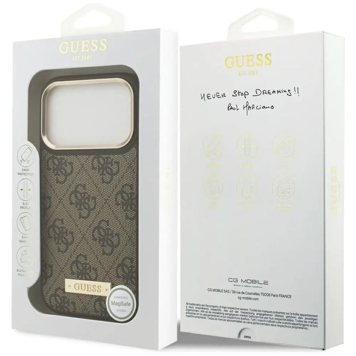 Guess 4G Logo Plate MagSafe case for iPhone 17 Pro - brown - Cell phone cases and covers<<<HurtelXML