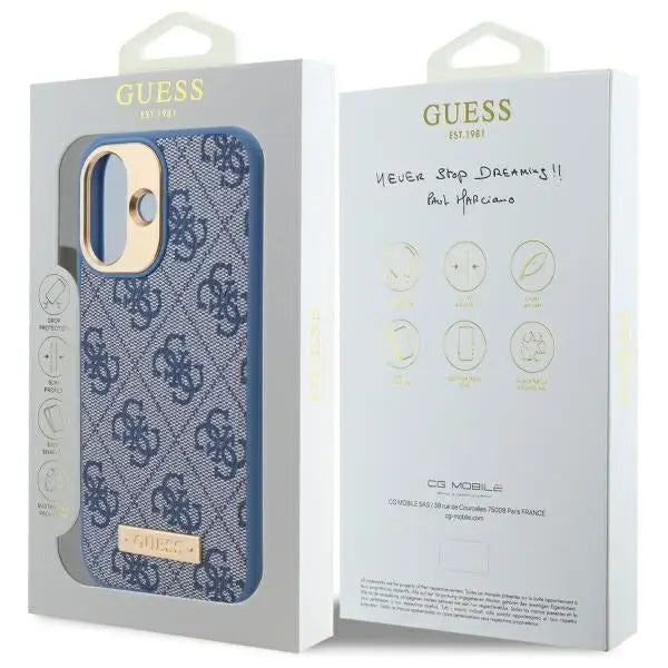 Guess 4G Logo Plate MagSafe iPhone 16 Case - Blue - Cell phone cases and covers<<<HurtelXML