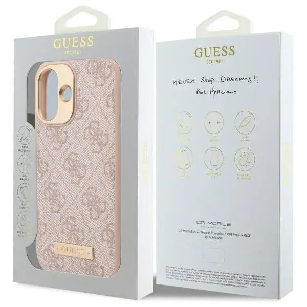 Guess 4G Logo Plate MagSafe iPhone 16 Case - Pink - Cell phone cases and covers<<<HurtelXML