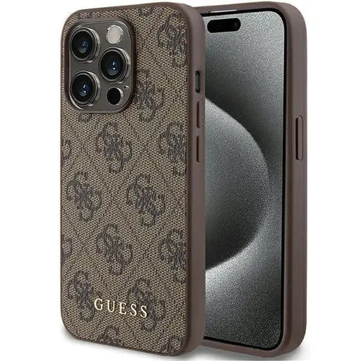 Guess 4G Metal Gold Logo case for iPhone 15 Pro - brown - Cell phone cases and covers<<<HurtelXML
