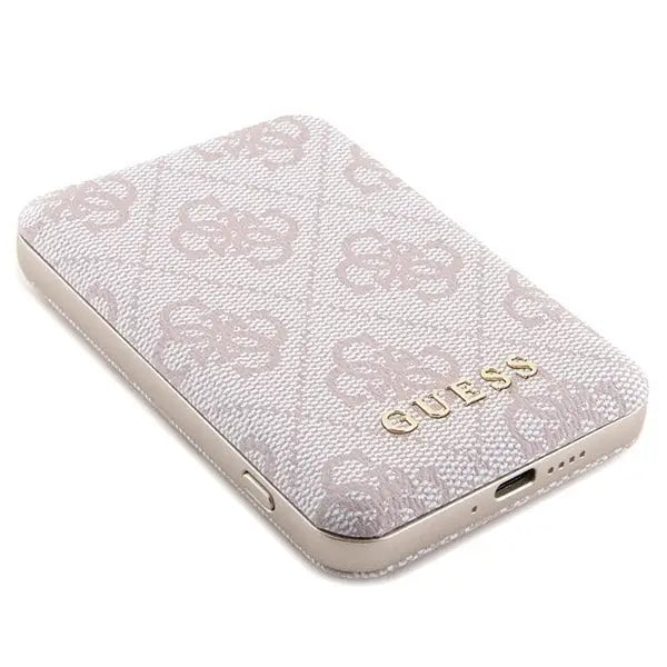Guess 4G Metal Logo case set for iPhone 14 Pro + 5000mAh MagSafe power bank - pink - Cell phone cases