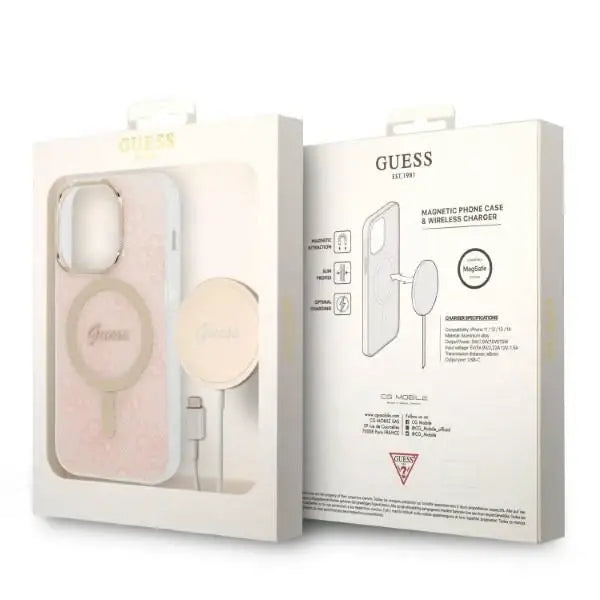 Guess 4G Print MagSafe Case + Charger Set for iPhone 14 Pro Max 6.7’’ - Pink - Cell phone USB charger<<<HurtelXML