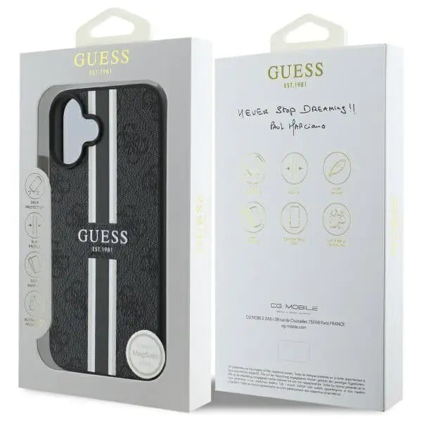 Guess 4G Printed Stripes MagSafe case for iPhone 16 - black - Cell phone cases and covers<<<HurtelXML