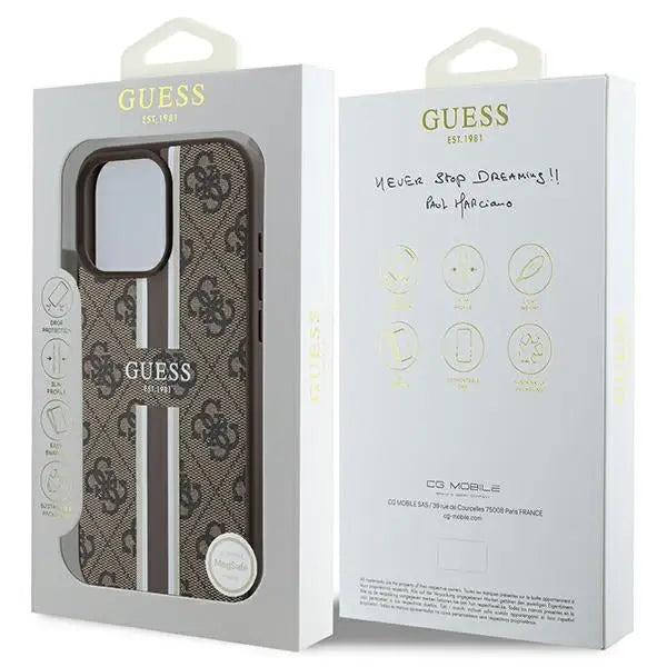 Guess 4G Printed Stripes MagSafe Case for iPhone 16 Pro Max - Brown - Cell phone cases and covers<<<HurtelXML
