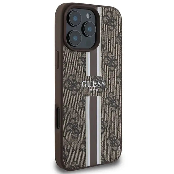 Guess 4G Printed Stripes MagSafe Case for iPhone 16 Pro Max - Brown - Cell phone cases and covers<<<HurtelXML