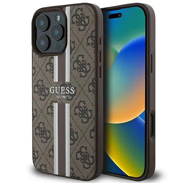 Guess 4G Printed Stripes MagSafe Case for iPhone 16 Pro Max - Brown - Cell phone cases and covers<<<HurtelXML