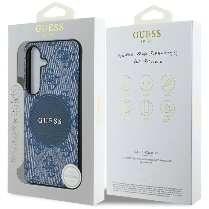 Guess 4G Round Patch Classic Logo MagSafe case for Samsung Galaxy S25 blue - Cell phone cases and covers<<<HurtelXML