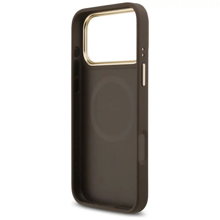 Guess 4G Strass Logo & Big Strap Metal Buttons MagSafe Case for iPhone 17 Pro Max - Brown - Cell phone cases