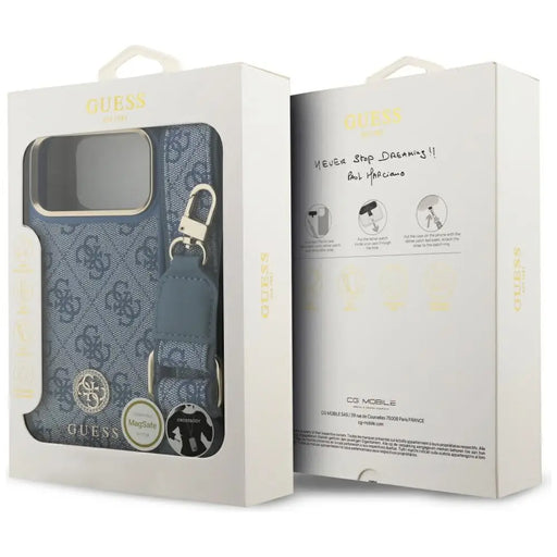 Guess 4G Strass Logo & Big Strap Metal Buttons MagSafe Case for iPhone 17 Pro Max - Blue - Cell phone cases