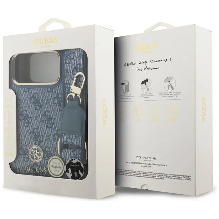 Guess 4G Strass Logo & Big Strap Metal Buttons MagSafe Case for iPhone 17 Pro Max - Blue - Cell phone cases