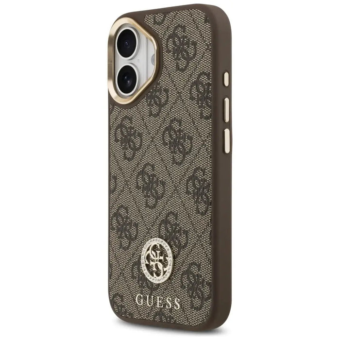 Guess 4G Strass Logo & Big Strap Metal Buttons MagSafe Case for iPhone 17 - Brown - Cell phone cases