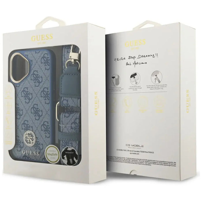 Guess 4G Strass Logo & Big Strap Metal Buttons MagSafe Case for iPhone 17 - Blue - Cell phone cases
