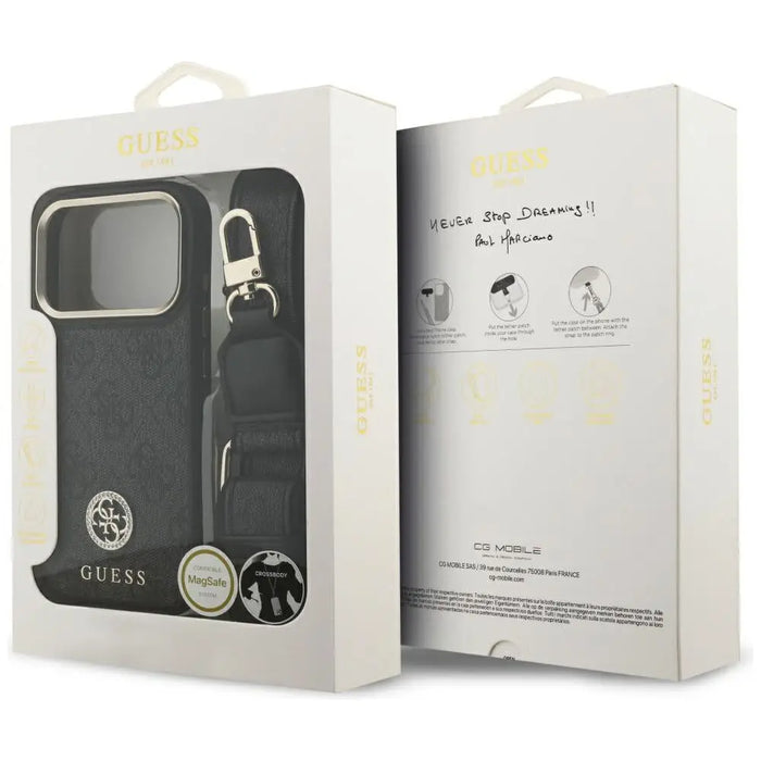 Guess 4G Strass Logo & Big Strap Metal Buttons MagSafe Case for iPhone 17 Pro - Black - Cell phone cases