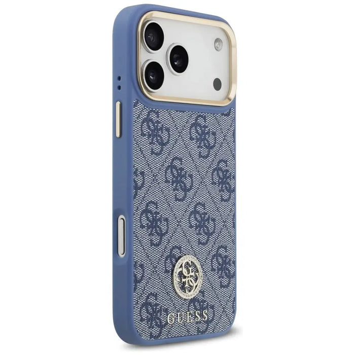 Guess 4G Strass Logo & Big Strap Metal Buttons MagSafe Case for iPhone 17 Pro Max - Blue - Cell phone cases