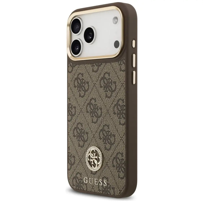 Guess 4G Strass Logo & Big Strap Metal Buttons MagSafe Case for iPhone 17 Pro Max - Brown - Cell phone cases