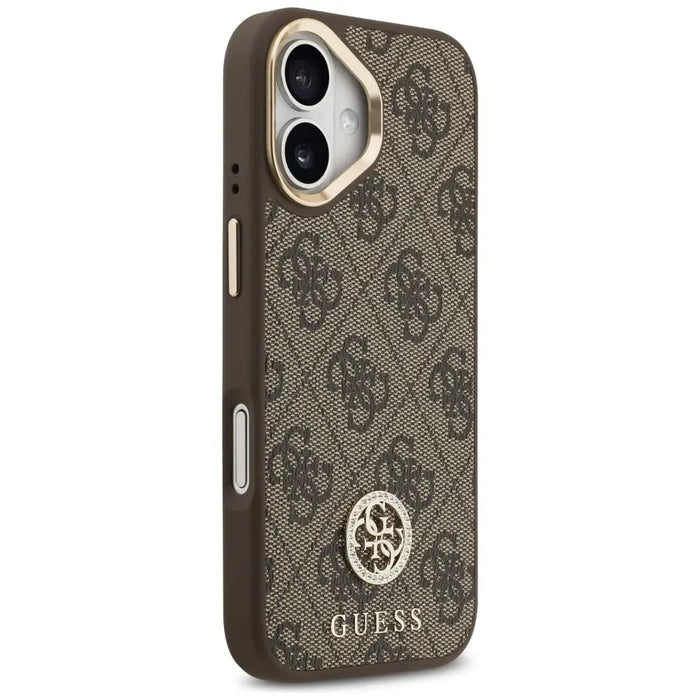 Guess 4G Strass Logo & Big Strap Metal Buttons MagSafe Case for iPhone 17 - Brown - Cell phone cases