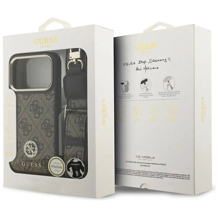 Guess 4G Strass Logo & Big Strap Metal Buttons MagSafe Case for iPhone 17 Pro - Brown - Cell phone cases