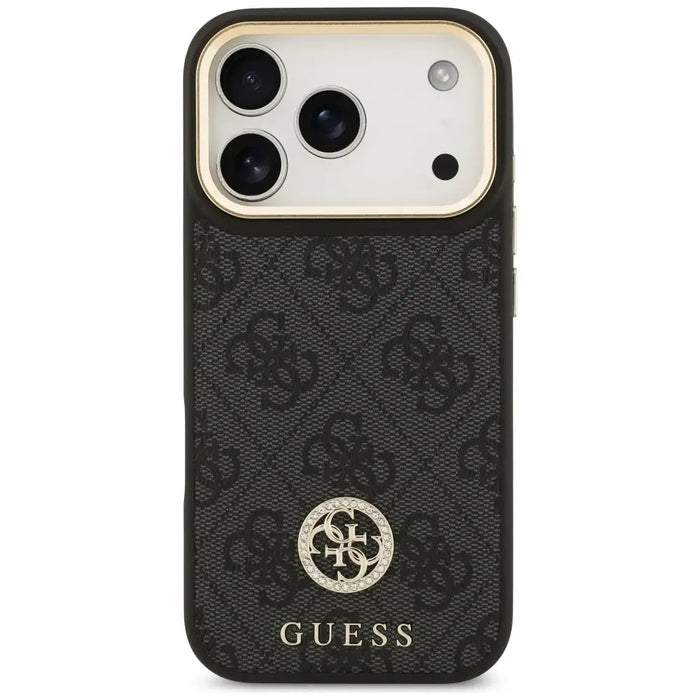 Guess 4G Strass Logo & Big Strap Metal Buttons MagSafe Case for iPhone 17 Pro - Black - Cell phone cases