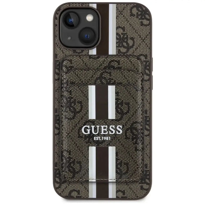 Guess 4G Stripes case with Magsafe wallet for iPhone 15 brown - Cell phone cases and covers<<<HurtelXML