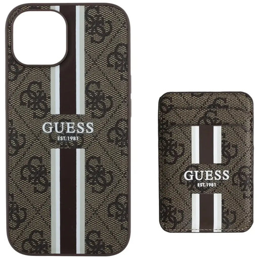 Guess 4G Stripes case with Magsafe wallet for iPhone 15 brown - Cell phone cases and covers<<<HurtelXML