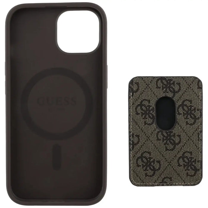 Guess 4G Stripes case with Magsafe wallet for iPhone 15 brown - Cell phone cases and covers<<<HurtelXML