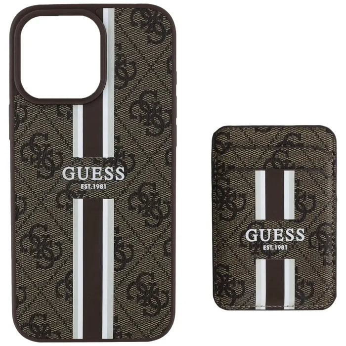 Guess 4G Stripes case with Magsafe wallet for iPhone 16 Pro Max brown - Cell phone cases and covers<<<HurtelXML