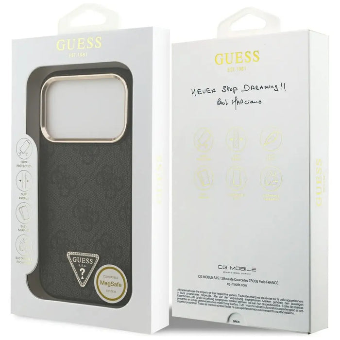 Guess 4G Triangle Logo MagSafe Case for iPhone 17 Pro - Black and Gold - Cell phone cases and covers<<<HurtelXML